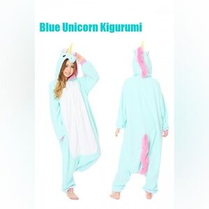 SALE - Blue Unicorn Kigurumi Button Up Oversized Onesie One size